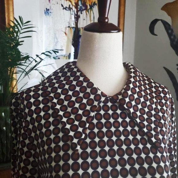Vintage 70s Brown Polka Dot Dagger Collar Dress - Picture 3 of 4